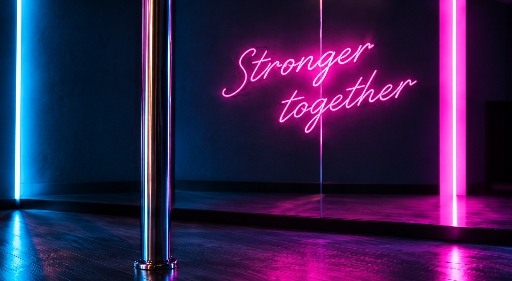 Barre de pole dance et néon Stronger together